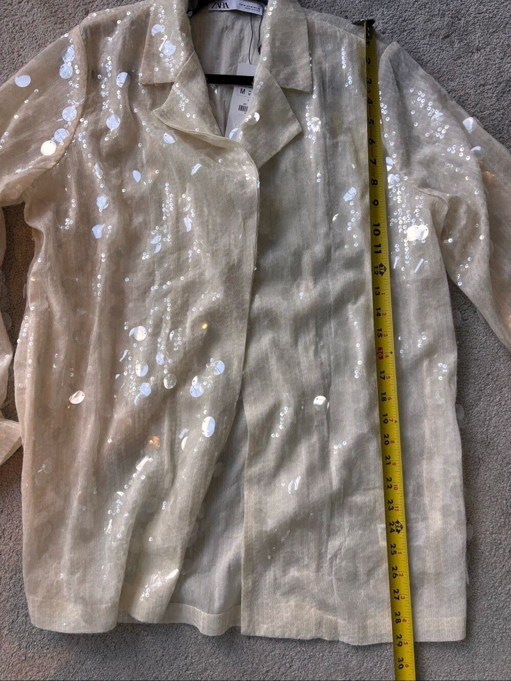 NWT blogger favorite ⭐️Zara Ivory Open-Front Sequin Blazer Jacket, Med D6 - Picture 6 of 8